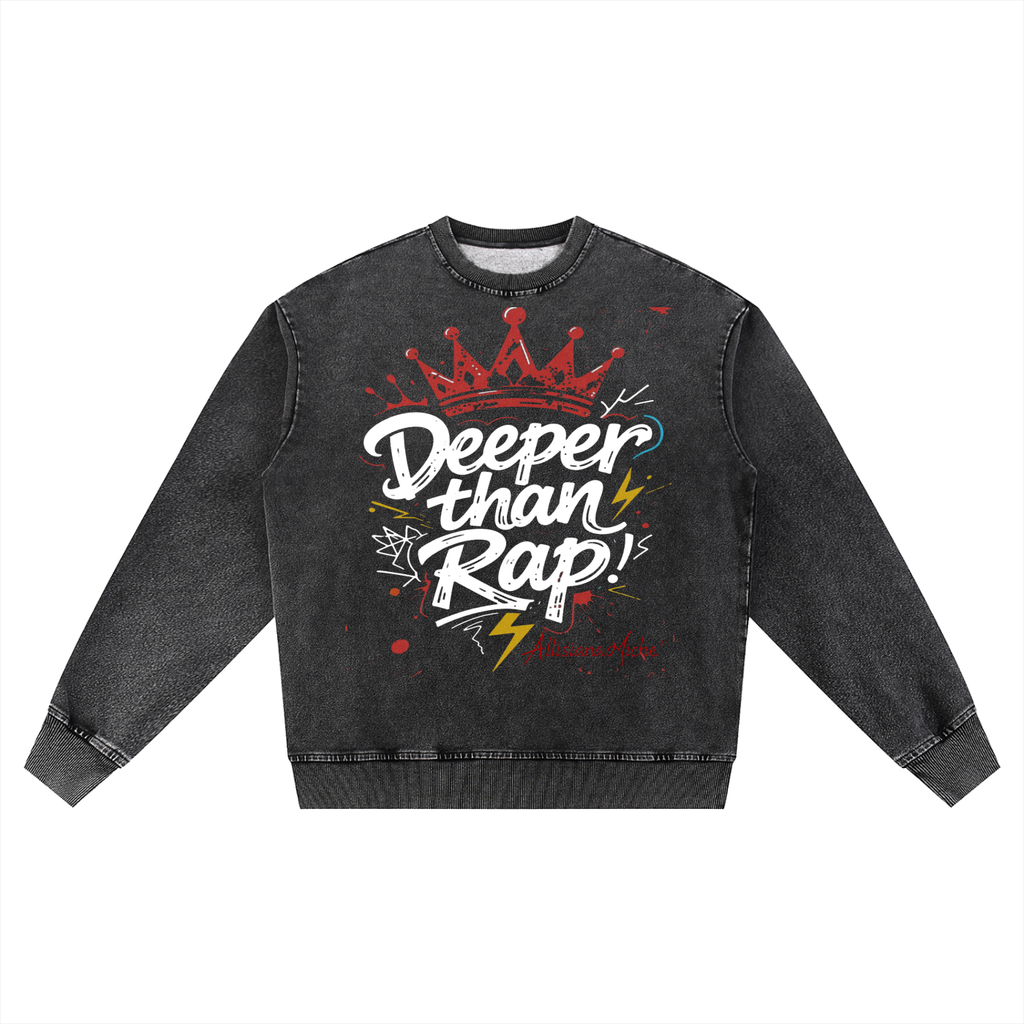 Deeper than Rap Snow Wash Oversized Crewneck Sweatshirt
