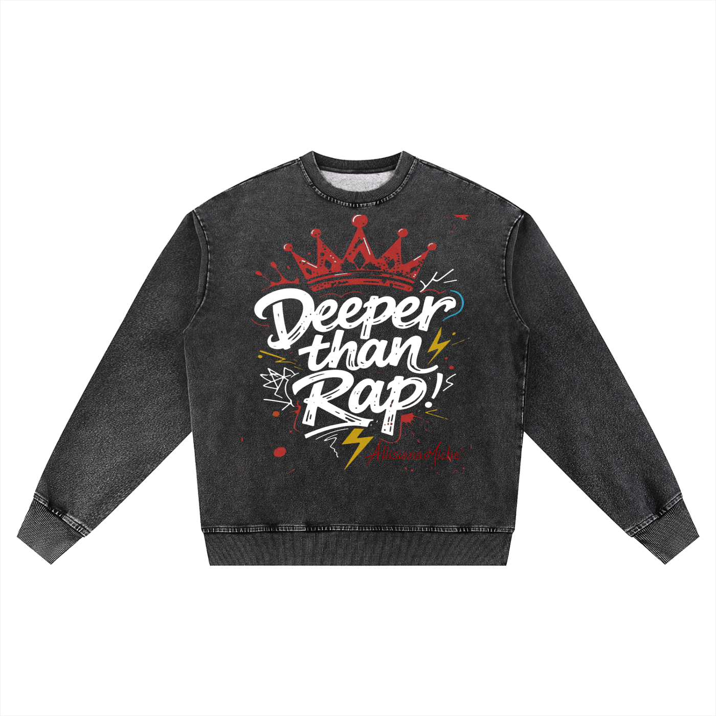 Deeper than Rap Snow Wash Oversized Crewneck Sweatshirt
