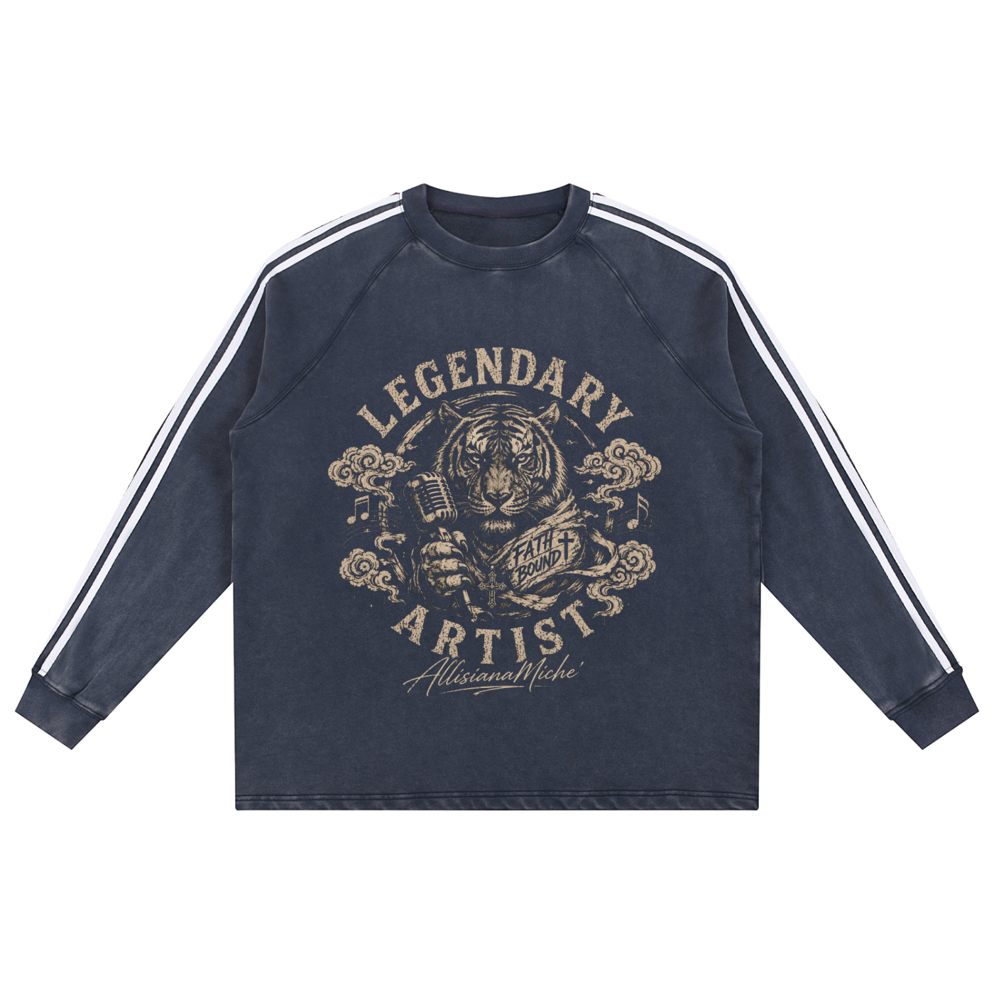 LEGENDARY ARTIST — The Tiger Collection Snow Washed Contrast Tape Sweatshirt
